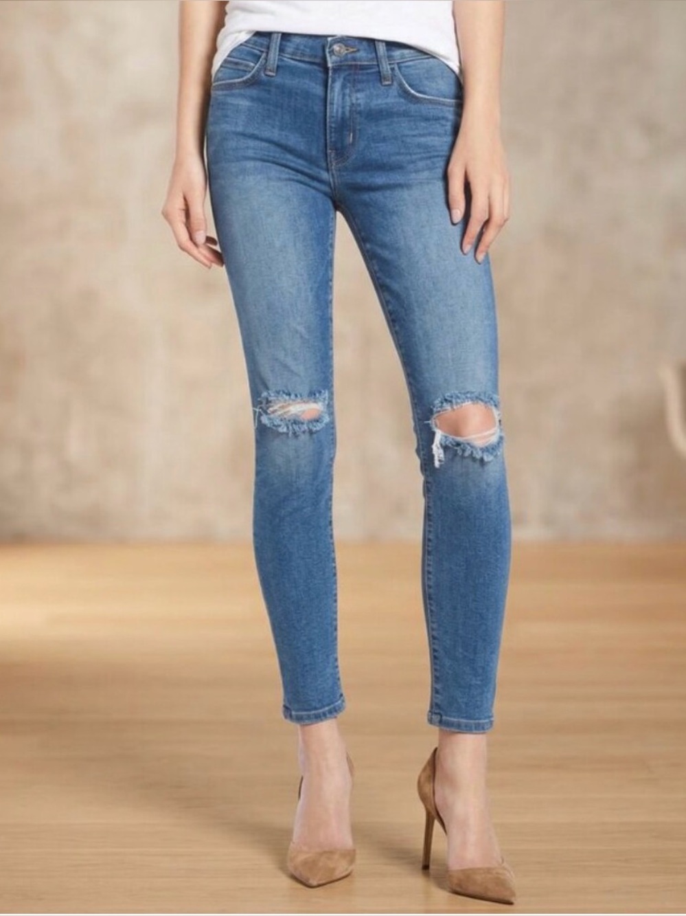 Current / Elliott Distressed Mid Rise Skinny Ankle Jeans 28